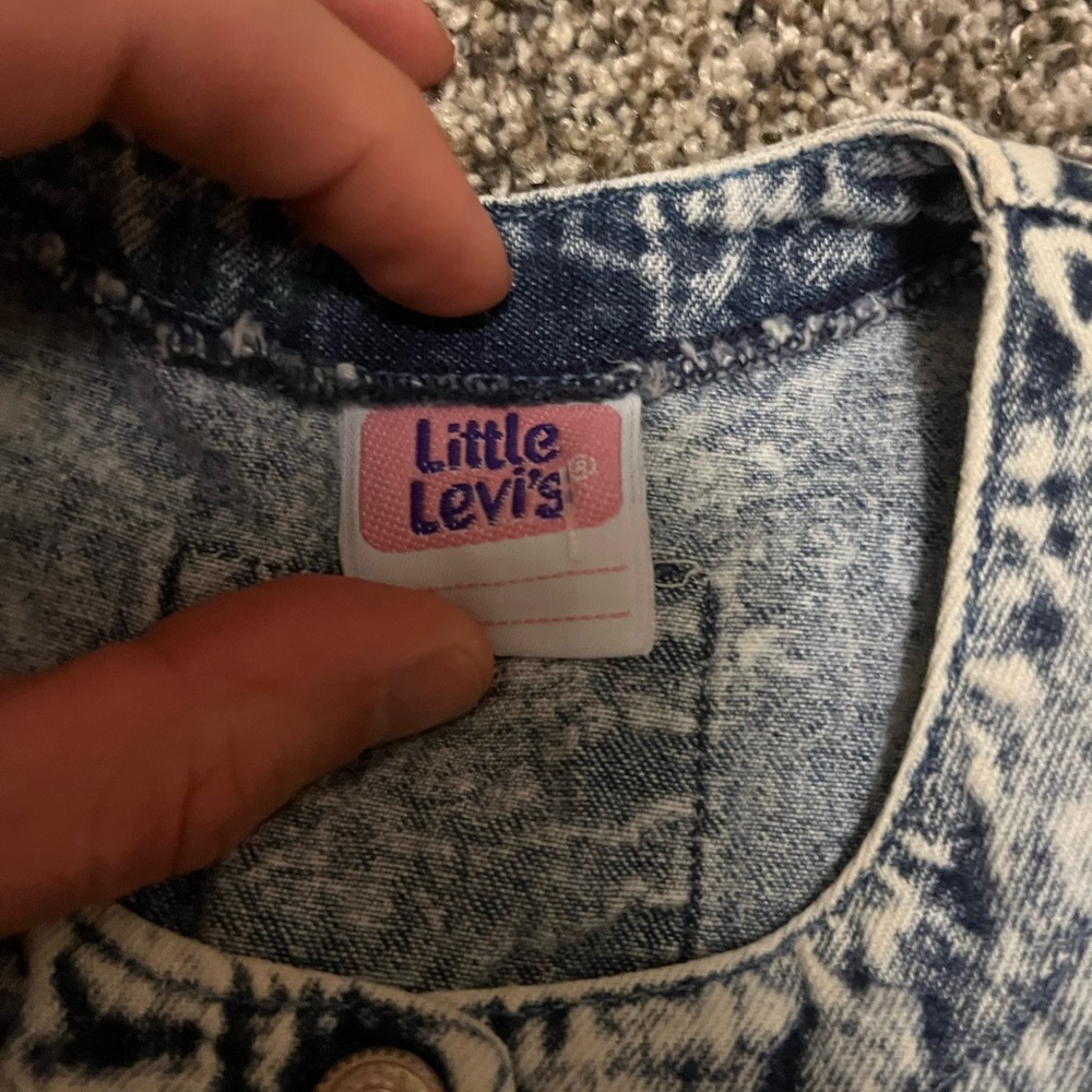 Vintage Little Levis Outfit Denim Jumper Dress Pink Shirt Acid Wash Girl 3T Jean - Picture 4 of 15
